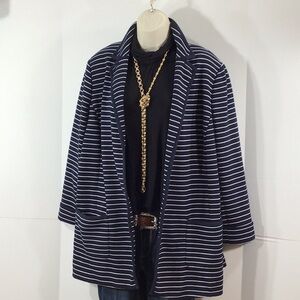 Talbots navy/white striped knit blazer XL